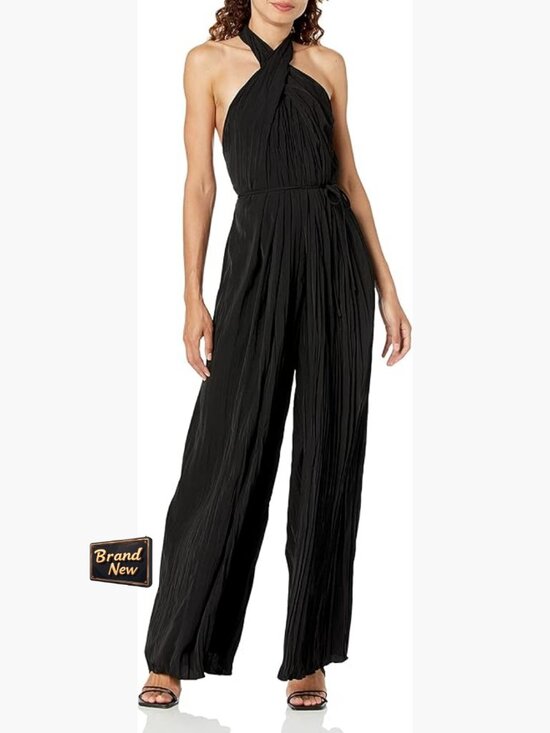 Long Sleeve Button Front Jumpsuit Floor Length Polyester Small